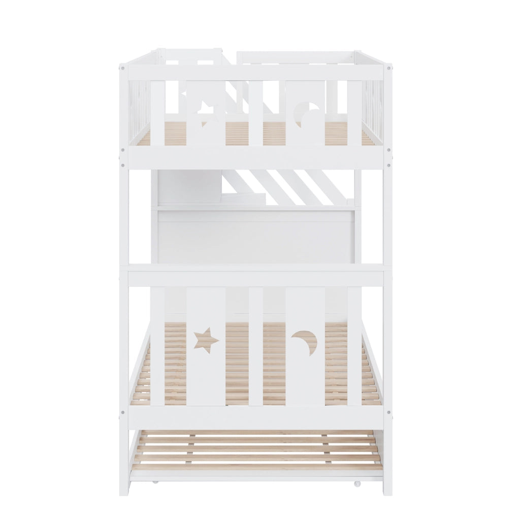 OKWISH Letto a Castello 90×200 cm e 90×190 cm, Letto 3 Posti con Letto estraibile, Scala con Contenitore e Sponde, senza Materasso