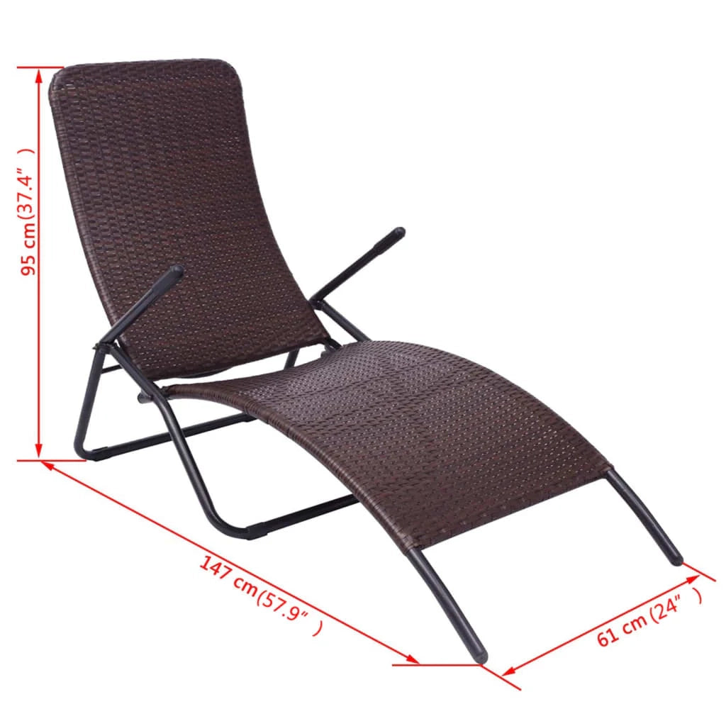 Lettino prendisole sedia a sdraio lettino prendisole letto da giardino mobili da giardino mobili da esterno 61 x 147 x 95 cm pieghevole rattan sintetico marrone 02_0012883