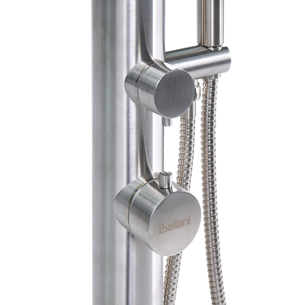 Set Doccia da Esterno con Miscelatore Argento in Acciaio Inox con Funzione Pioggia Giardino Moderno