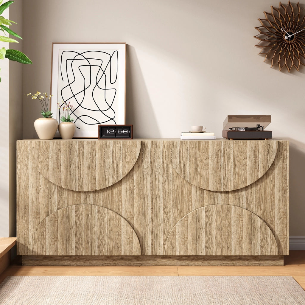 Credenza legno naturale con ante ad arco，madia 160 cm con ripiani