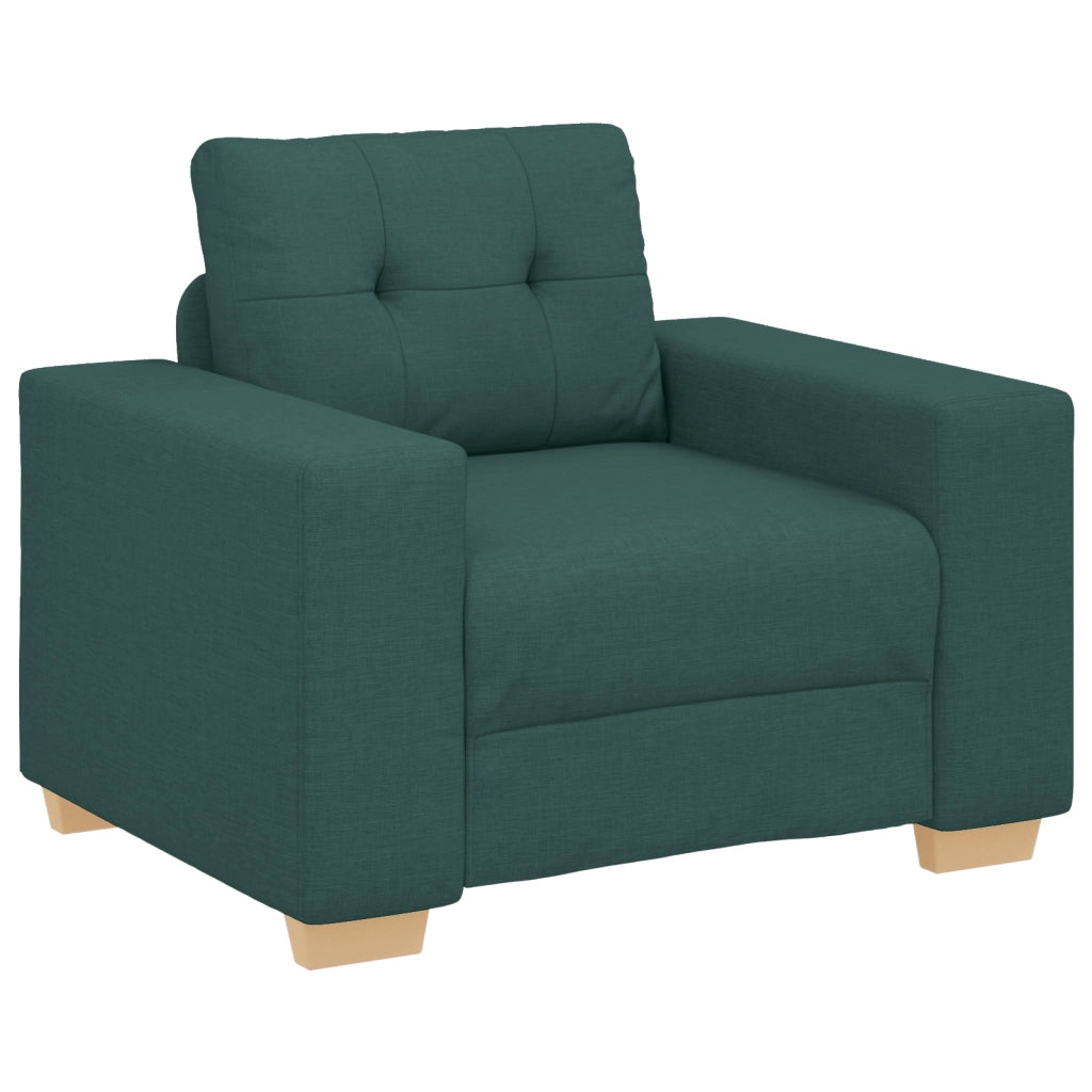 Set Divano 3 Pezzi con Cuscini - Tessuto Verde Scuro