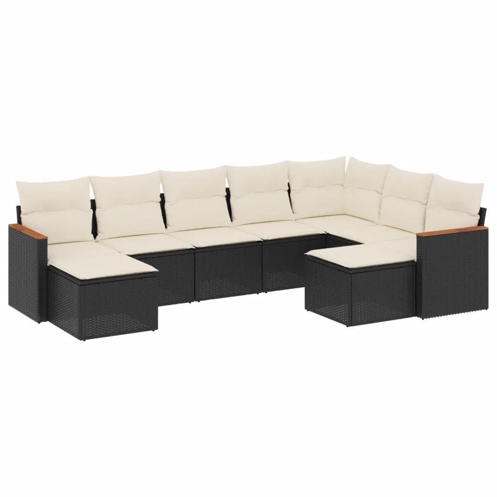 Set Divani da Giardino 9 pz con Cuscini Nero in Polyrattan 3226539