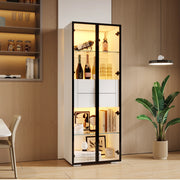 Vetrina con LED, 1 anta in vetro temprato e 2 cassetti, ripiani regolabili, in MDF e vetro, bianco, 60 × 40 × 160 cm