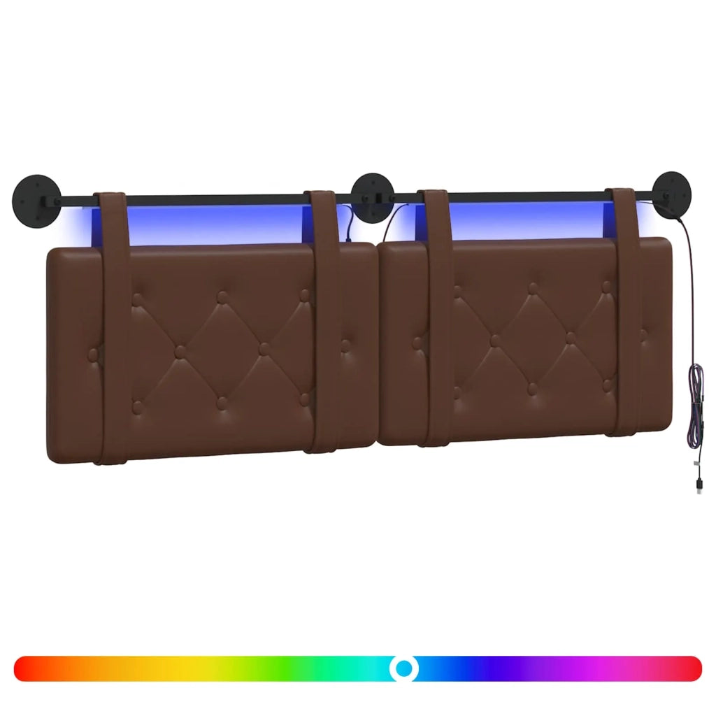 Testiera | Testata sospesa Con luce LED Marrone Similpelle