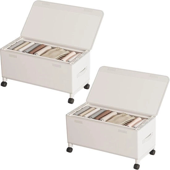 Onderfondo con cassetti ruotanti - cassetti da letto - cassetti da sottoletto pieghevoli con coperchio - telaio metallico - organizzatore da letto per abbigliamento e scarpe - 2 pezzi - bianco