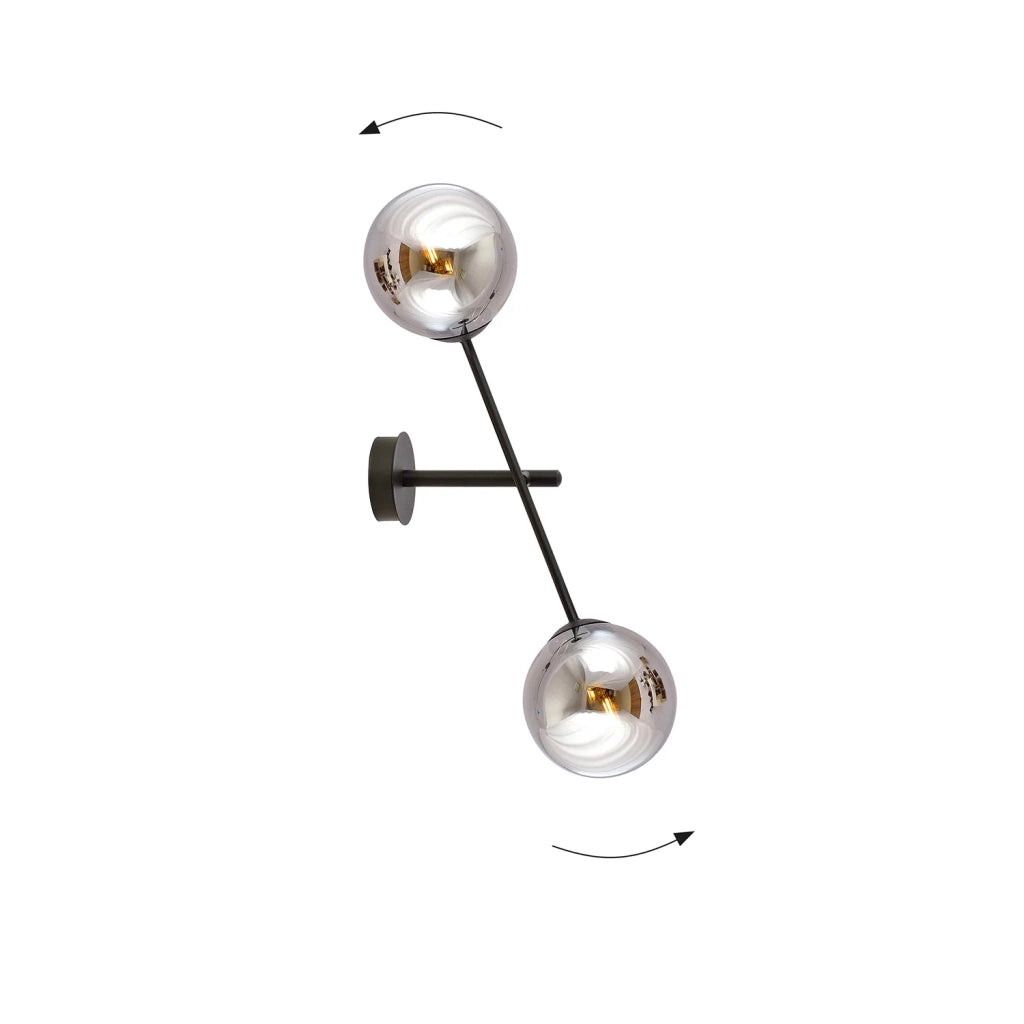 Applique 2 Luci Yama In Acciao Nero Con Bracci Regolabili E Vetro Fumè