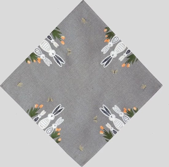 Tappeto da tavolo 85 x 85 cm con adesivo di carta da parati pasqua in grigio, fiori, Pasqua, primavera
