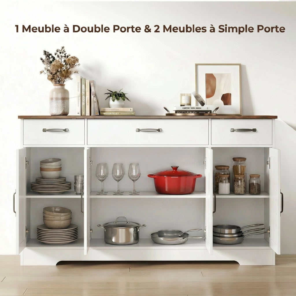 Credenza con 4 ante e 3 cassetti ¨C zephmum ¨C bianco, legno, 60x40x