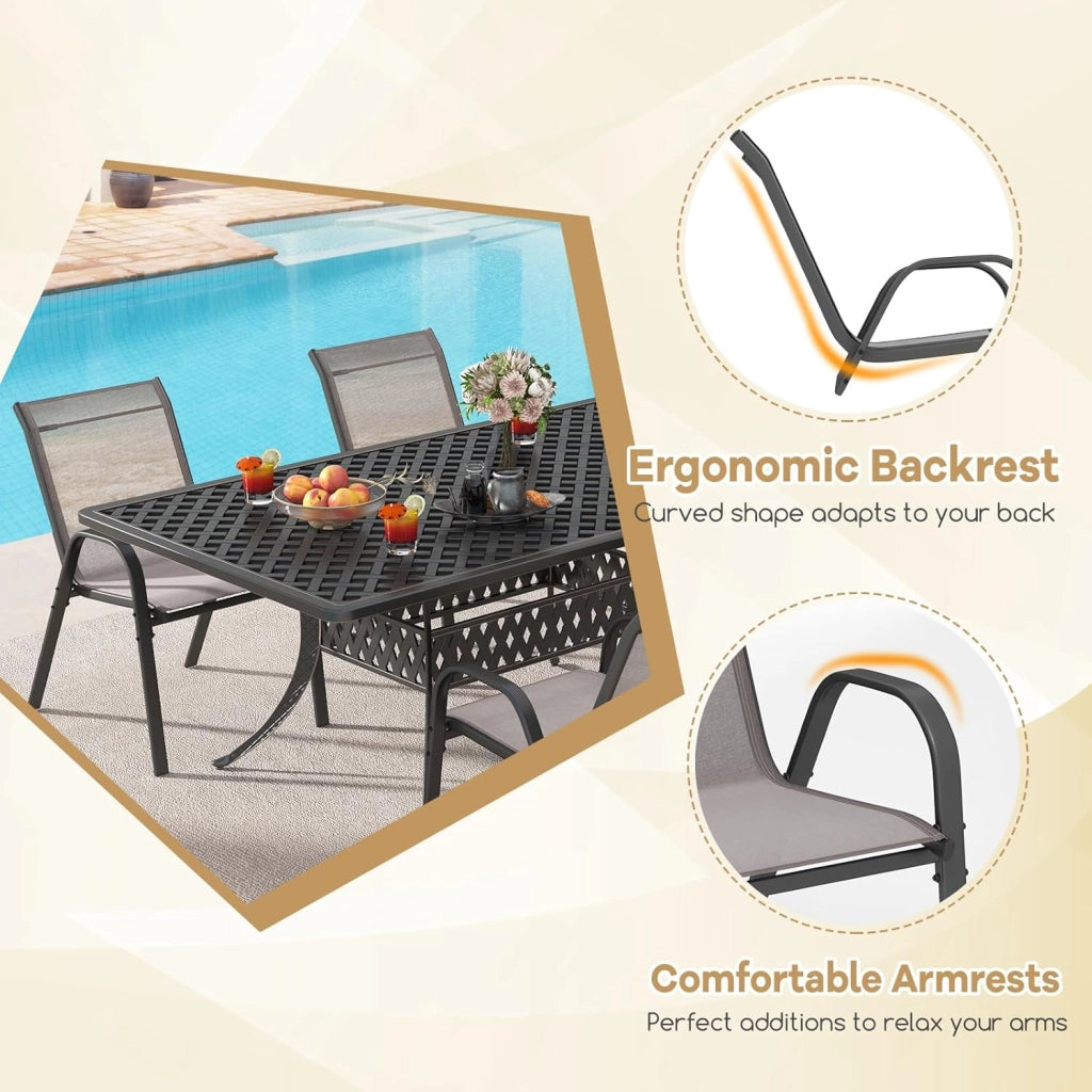 Set di 2/4 Sedie da Giardino, Sedie Impilabili da Esterno in Tessuto con Telaio in Metallo, Poltrona da Balcone con Braccioli e Schienale Alto, per Sala da Pranzo, Carico 150 kg (Grigio*4)