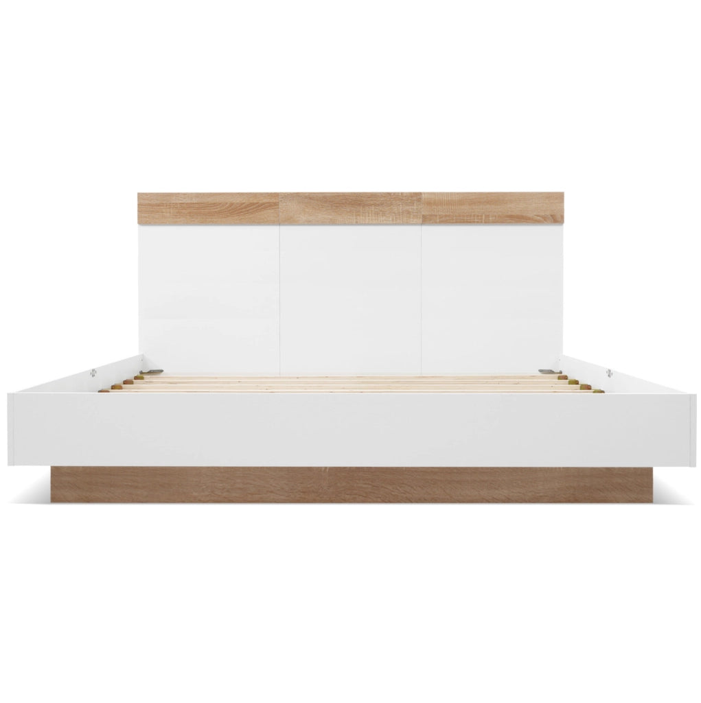 Letto matrimoniale 180x200 cm con rete a doghe; bianco e effetto rovere sonoma