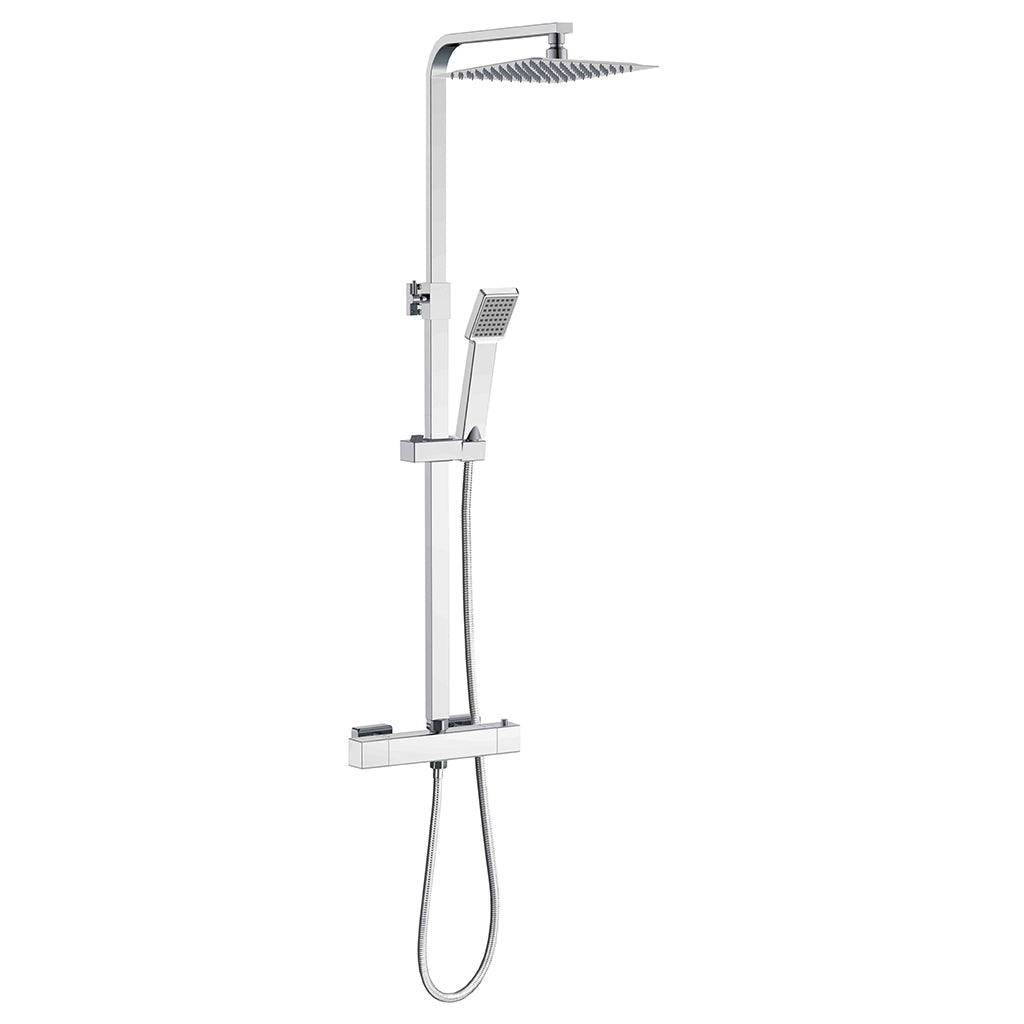 AICA ITALY Sistema Doccia con Miscelatore Termostatico a 38℃ e Soffione Quadrato 25x25cm Altezza Regolabile 75-118cm Cromo