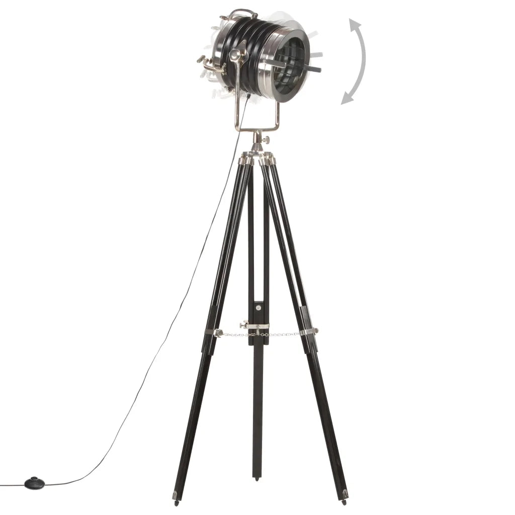 Lampada a Treppiede a Pavimento Nera in Legno di Mango 171 cm 286105
