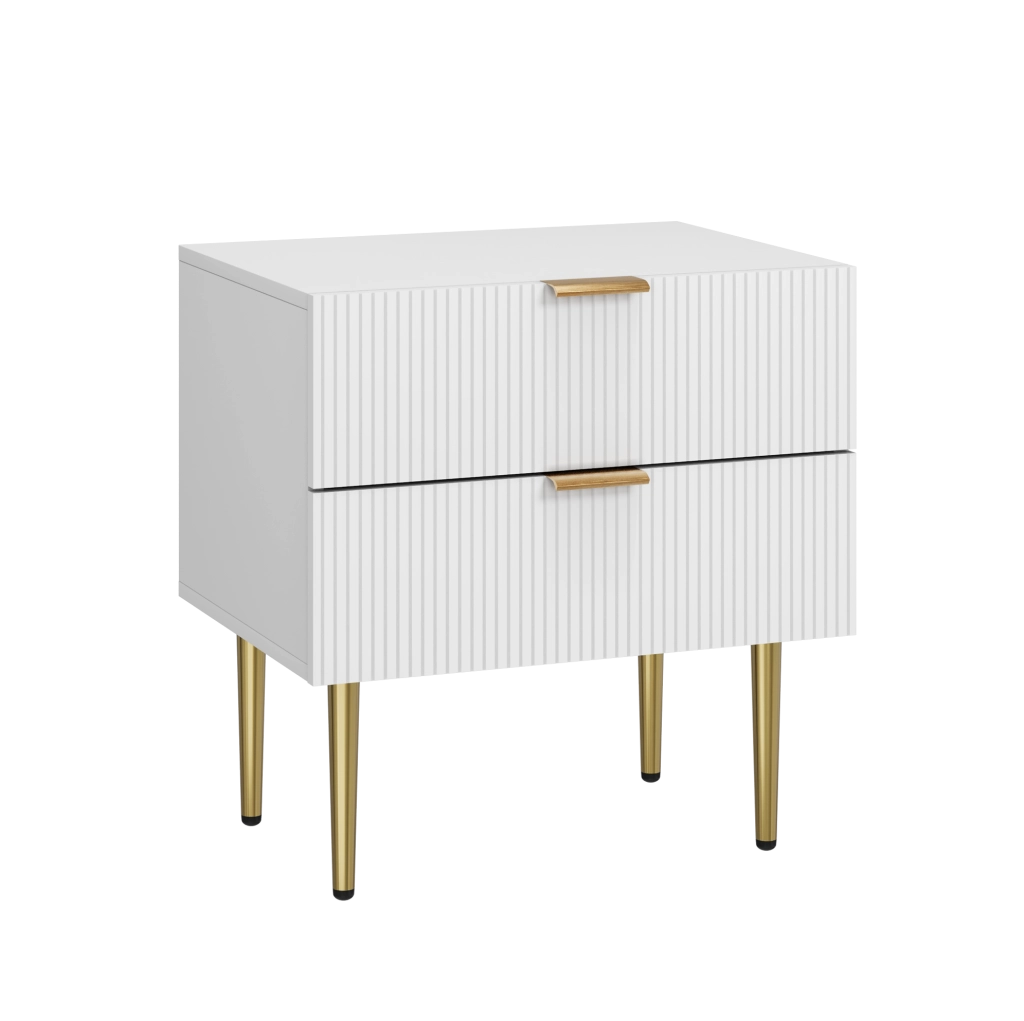Comodino bianco 53 x 41,5 x 52,5 cm – 2 cassetti e vano contenitore