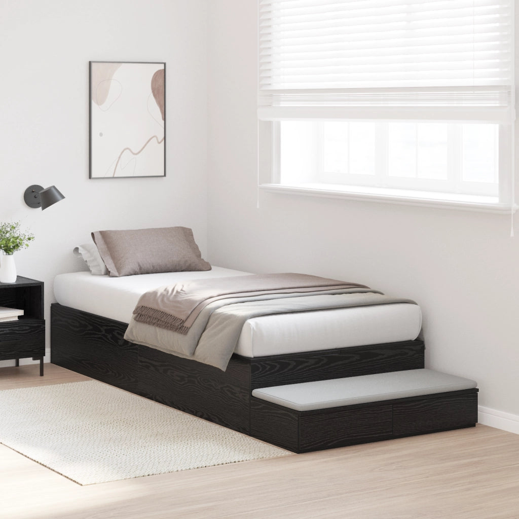Struttura Letto con Contenitore Nero Rovere 90x190 cm