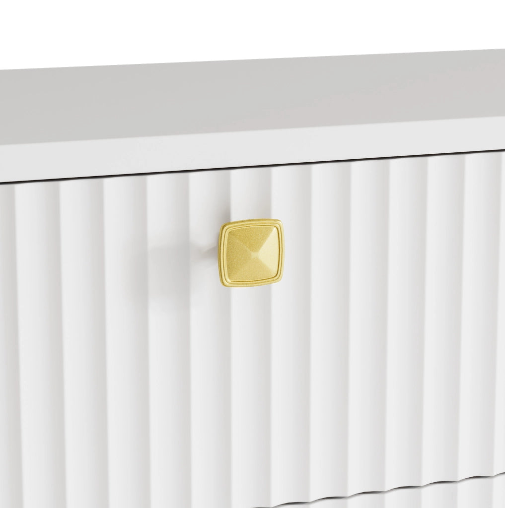 Scarpiera bianca con ripiani regolabili; superficie ondulata; 90 x 25 x 121 cm