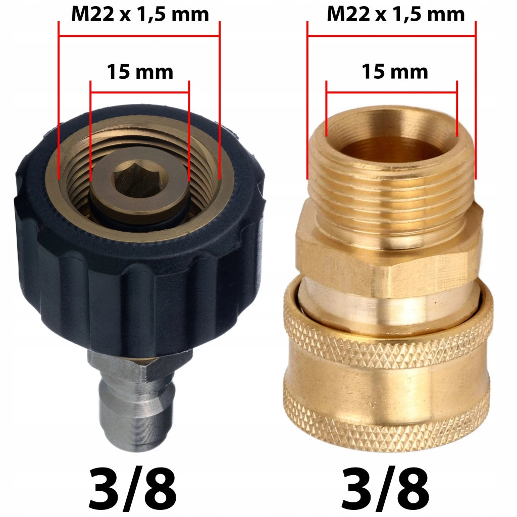 Adattatore Girevole M22x1.5 a 3/8 per Idropulitrice – Acciaio Inox e Ottone | 4000 PSI | 90°C | 30 l/min