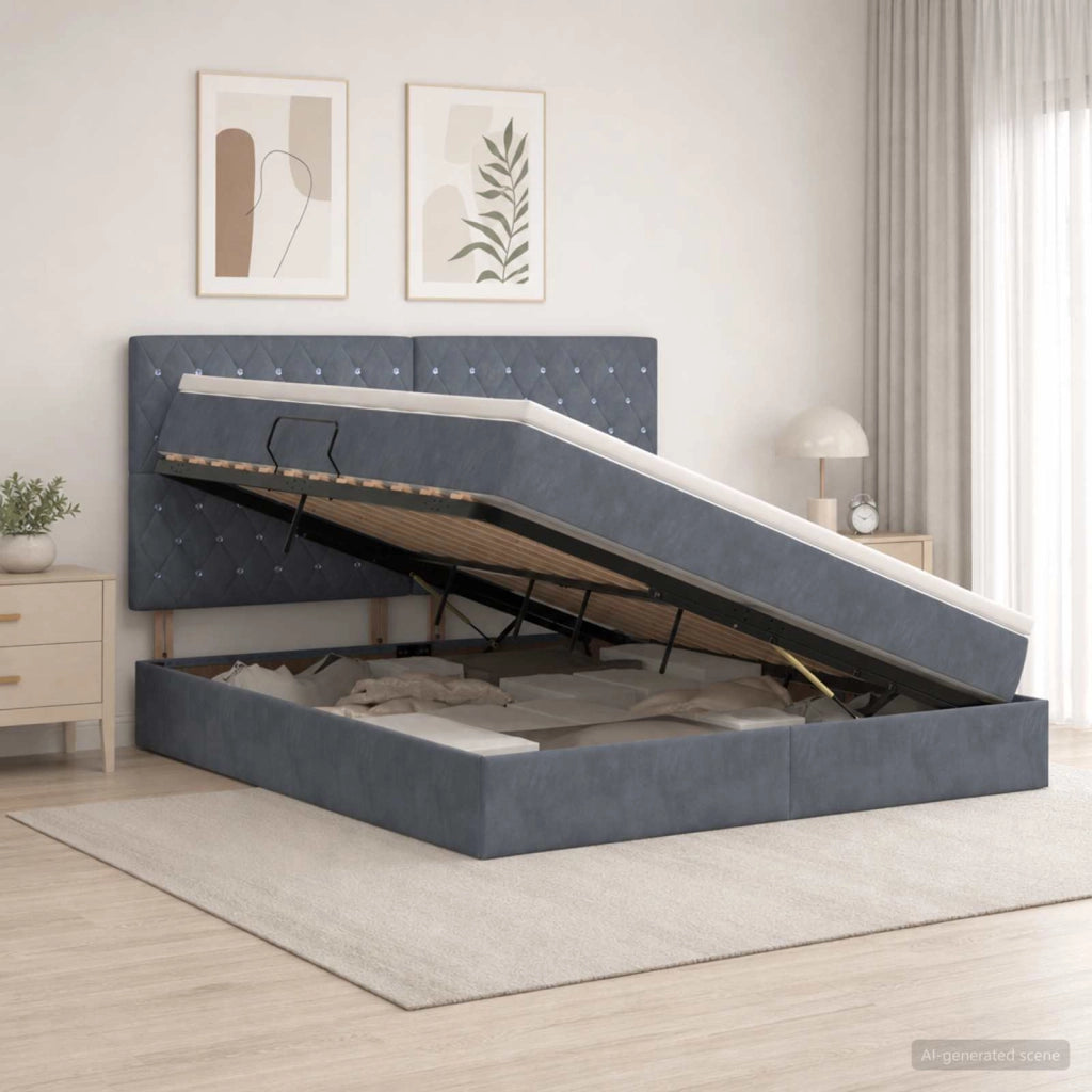 Letto con contenitore e materasso Grigio Scuro 140 x 200 cm 3459634