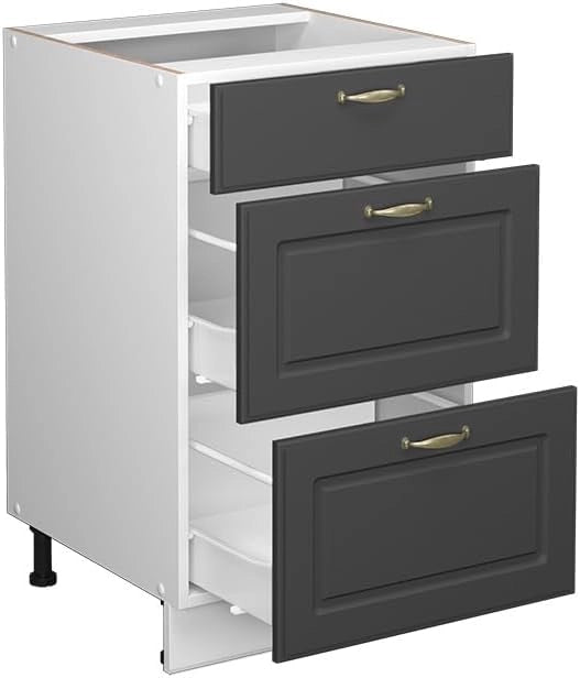 Mobiletto base per cucina Fame-Line, Antracite-oro, 50 cm senza piano di lavoro, per la combinazione con altri moduli della serie Fame-Line