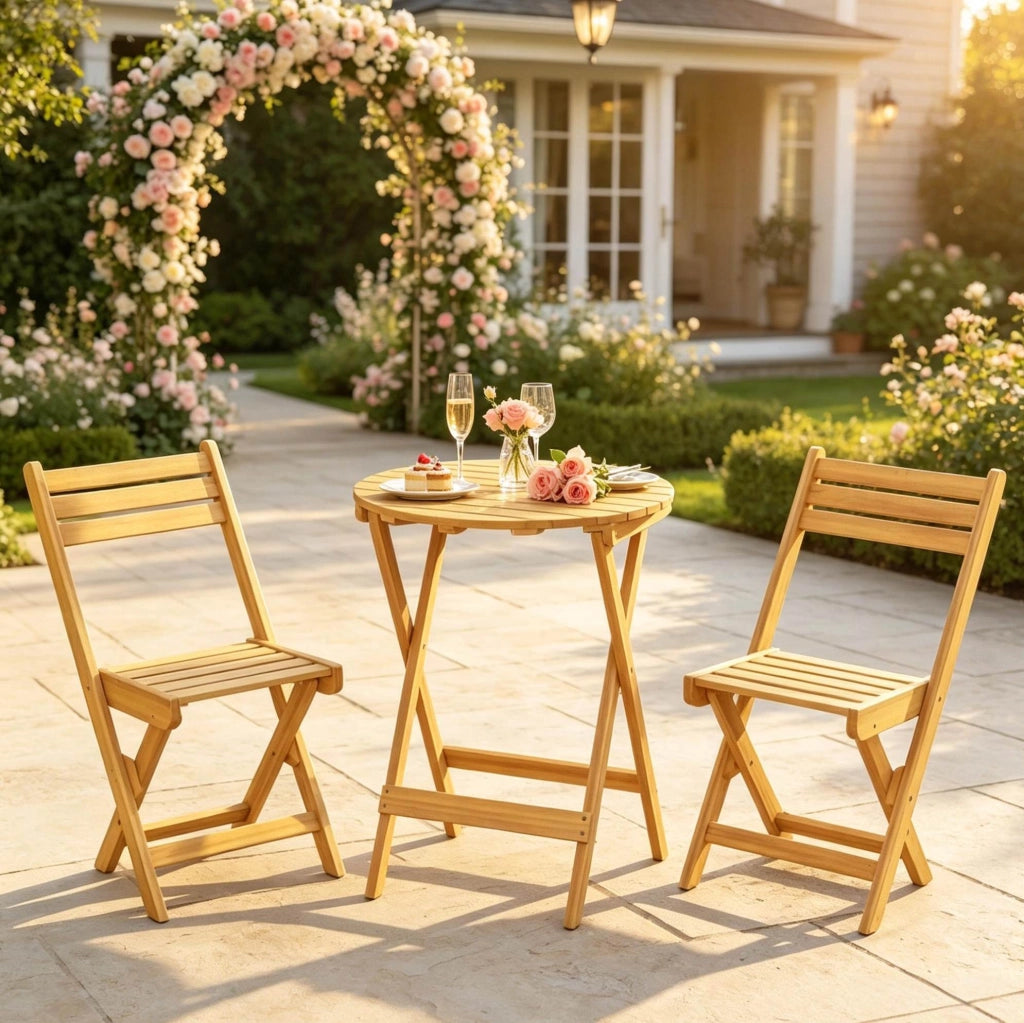 Set da giardino pieghevole in acacia con tavolo e 2 sedie