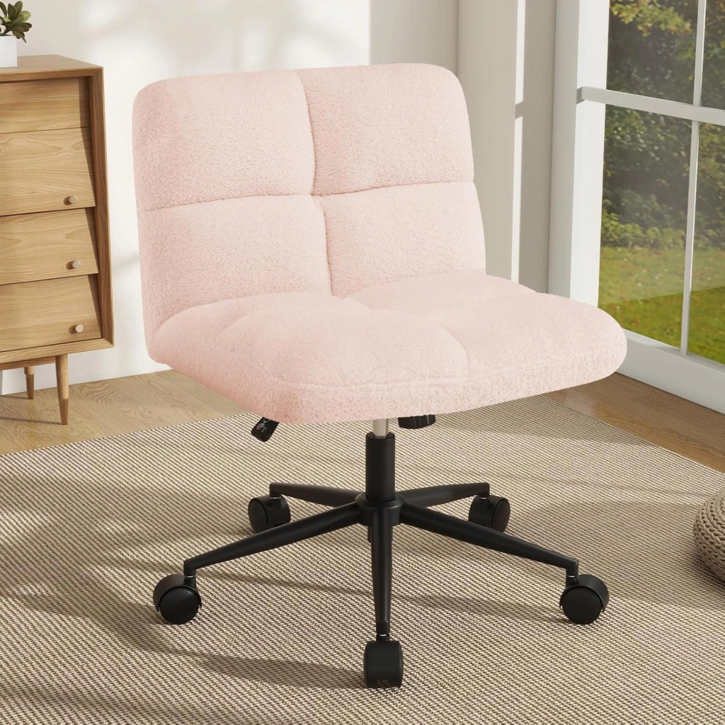 Sedia da ufficio con altezza regolabile, con 5 ruote, 73 x 69 x 79-87 cm, sedia girevole con gambe incrociate e seduta imbottita, sedia senza braccioli, per soggiorno, studio (grigio)