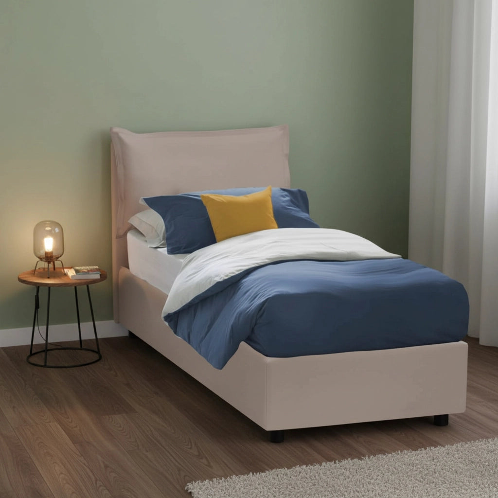 Assoreta, Letto Singolo Materasso Incluso Made in Italy, Grigio Tortora
