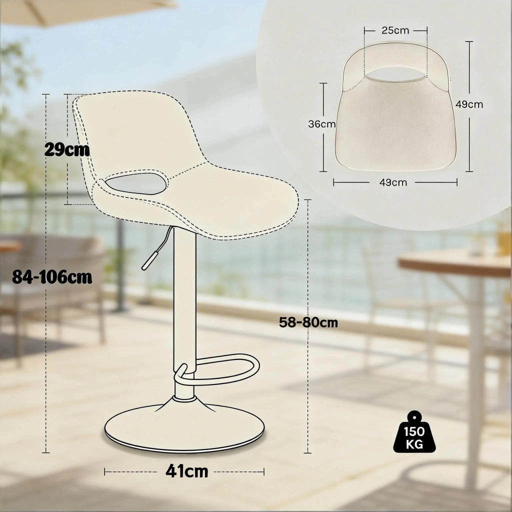 Sgabello da bar girevole con schienale ergonomico e seduta imbottita in lino e metallo grigio altezza regolabile set da 2