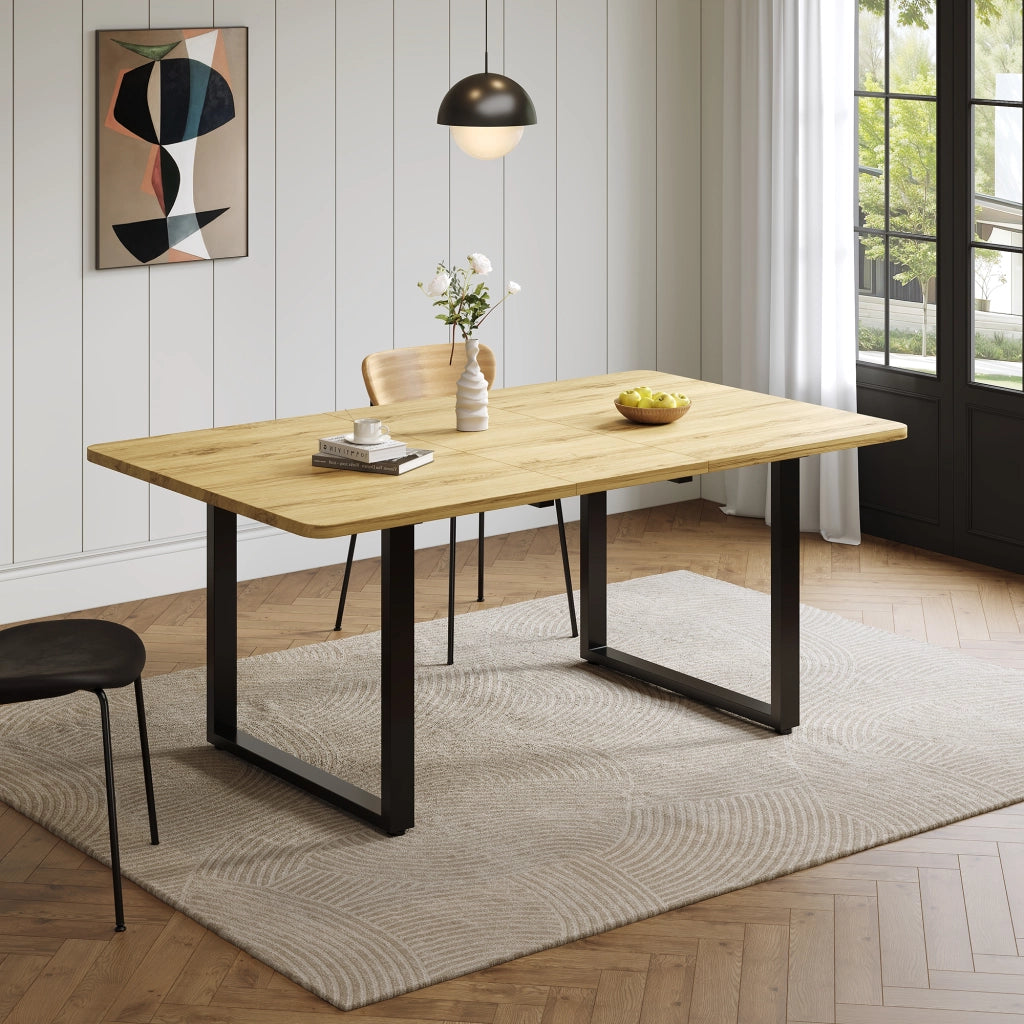 Tavolo da pranzo - estraibile 3 lunghezze - 140/180/220x80 cm - gambe metalliche - per 6-10 persone - rovere
