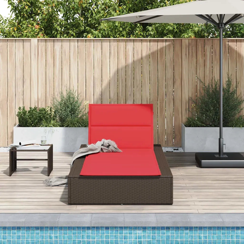 Lettino Prendisole | Sdraio da giardino | Lettino da sole con Cuscino Galleggiante Marrone Polyrattan