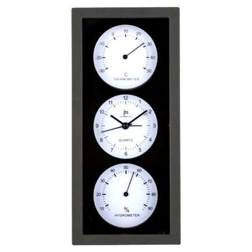 Lowell JA7071NB Orologio da Parete o da Appoggio con Sveglia Termometro e Igrometro 12 x 26 cm colore Nero-Bianco o Grigio