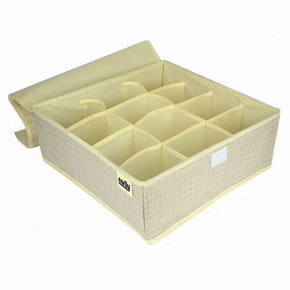 Trade Shop - Portaoggetti Tessuto Organizer Contenitore Biancheria 12 Posti 32x32x12 Cm 69718 -
