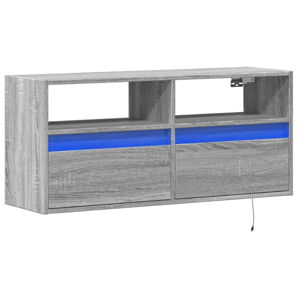 Mobile TV a Parete | Armadietto TV | Mobile Porta TV con Luci LED Grigio Sonoma 100x31x45 cm