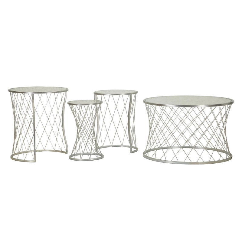 Tavolinetti Noah Silver Set 4 Pz cm ø 70x45-47x54,5-36x50-28x45