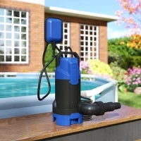 Pompa d'Evacuazione Acque Cariche, Pulite Portata 20000 L/h 750 W Profondità max, 7 m Interruttore a Galleggiante 17 x 16 x 36 cm Nero