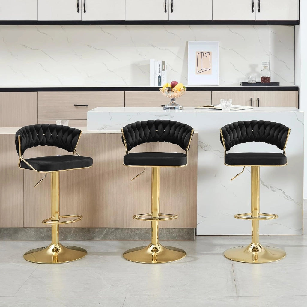 Sgabelli da Cucina Set di 2, Sgabelli da Bar Girevoli Altezza Regolabile con Schienale e Poggiapiedi, Velluto, Nero