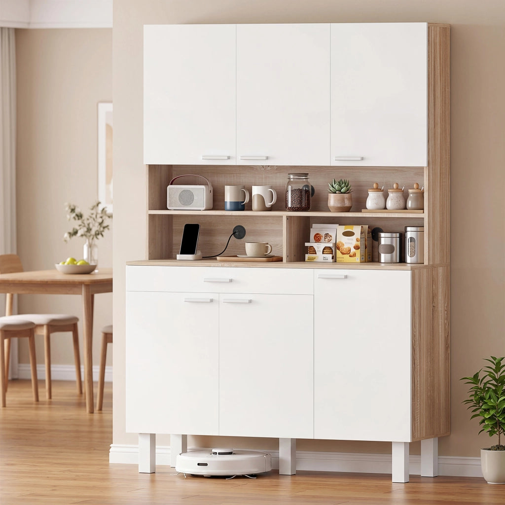 Buffet Cucina ¨C zephmum ¨C Bianco e Legno Naturale 120x40x175