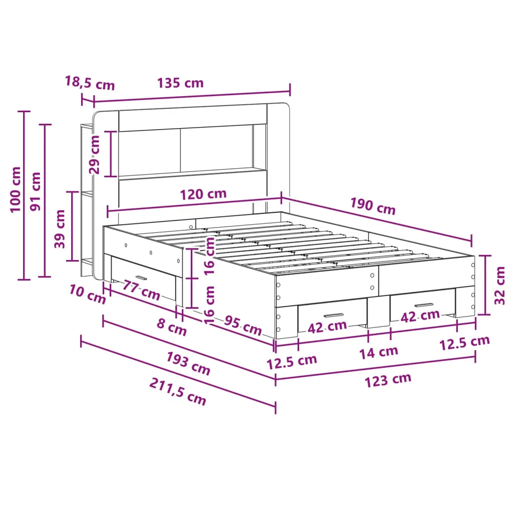 Telaio del letto con storage Rovere Fumo 120 x 190 cm 3433843