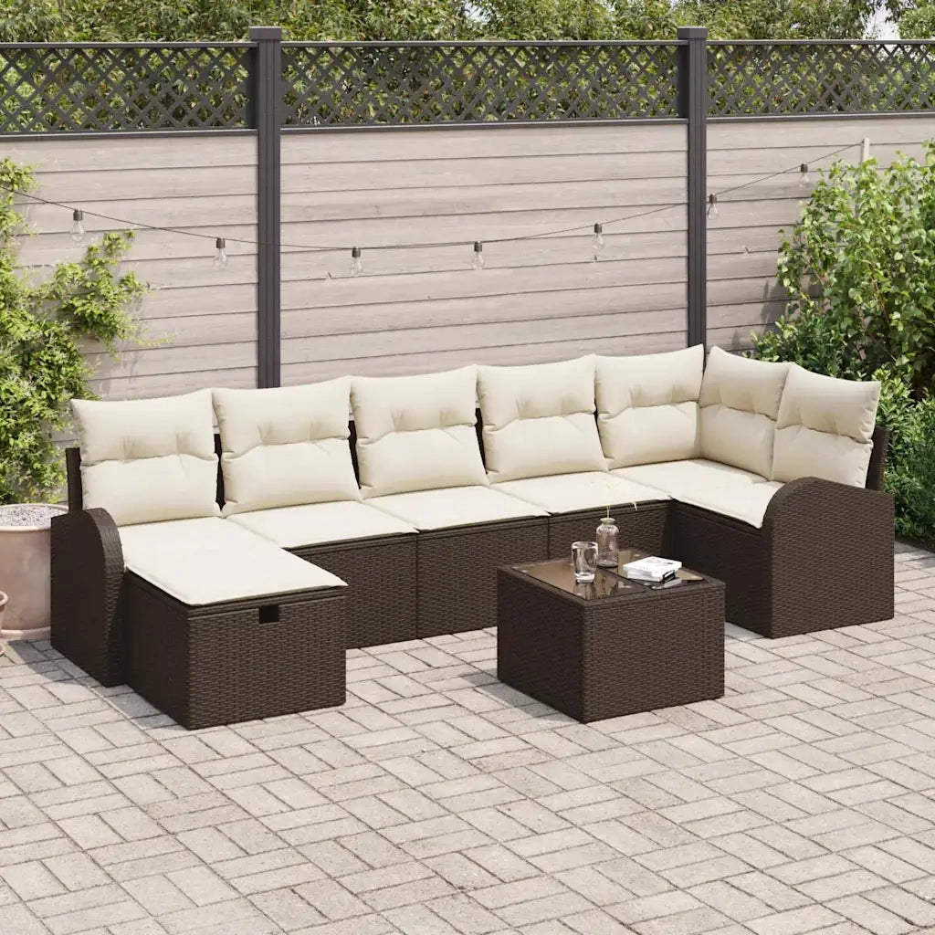Set di divani con cuscino Marrone e Crema polyrattan