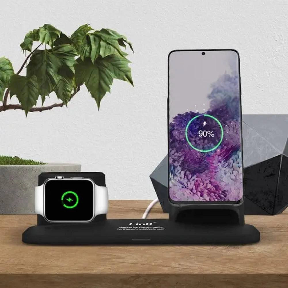 Trade Shop - Stazione Di Ricarica Rapida Wireless 3 In 1 Per Iphone Apple Watch Airpods W8899 -