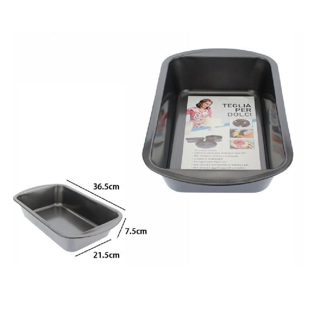 Trade Shop - Teglia Tortiera Antiaderente Rettangolare Forno Dolce Salato 36,5x21,5x7,5cm 59952 -