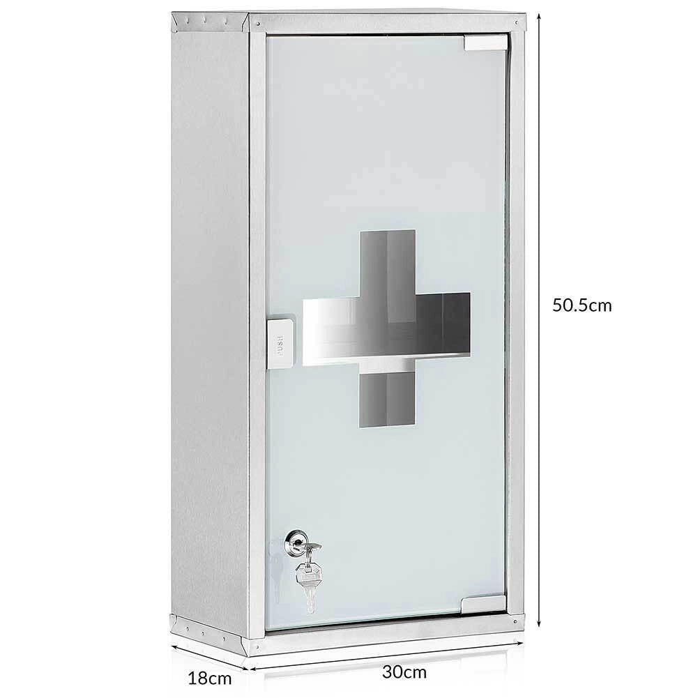 Armadietto Armadio Porta Medicinali Acciaio Inox Vetro Satinato 50x30x18 cm