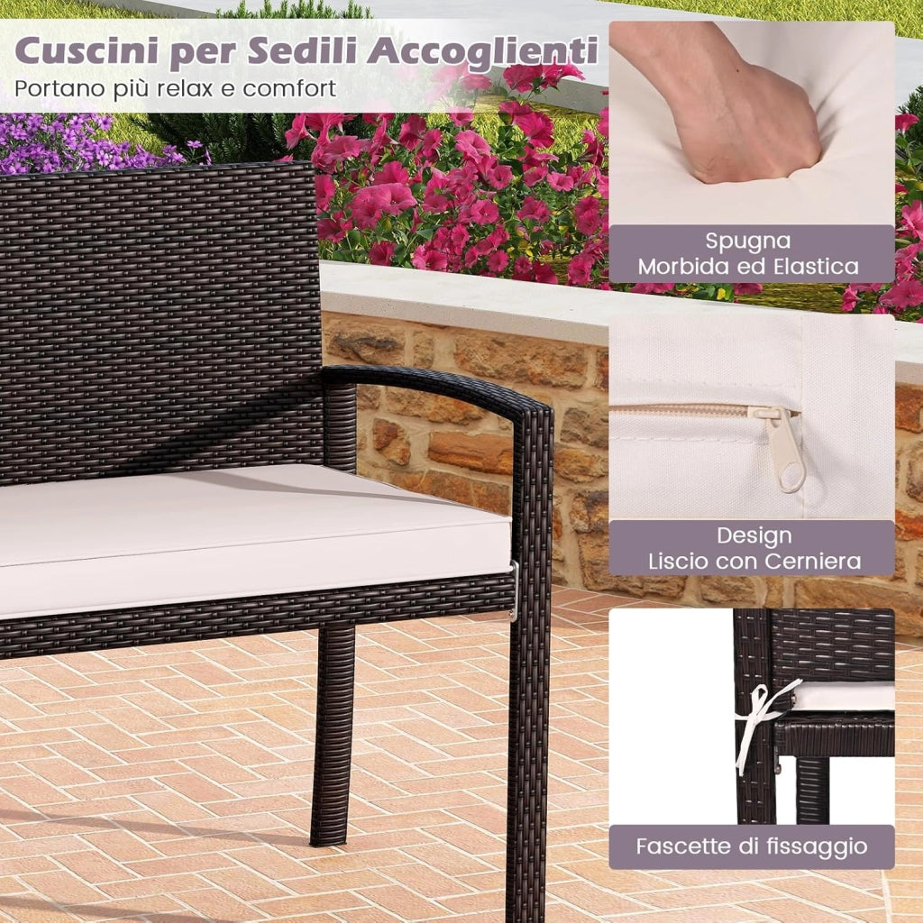 Panchina da Esterno in Rattan PE 110 x 56 x 84 cm, Panchina da Giardino con Morbido Cuscino, Schienale e Braccioli, Poltrona per Veranda, Balcone e Ingresso (Bianco)