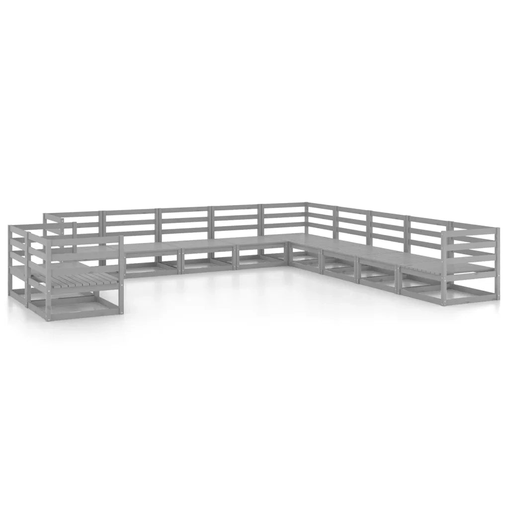 Set Divani da Giardino 11 pz Grigio in Legno Massello di Pino 3075936