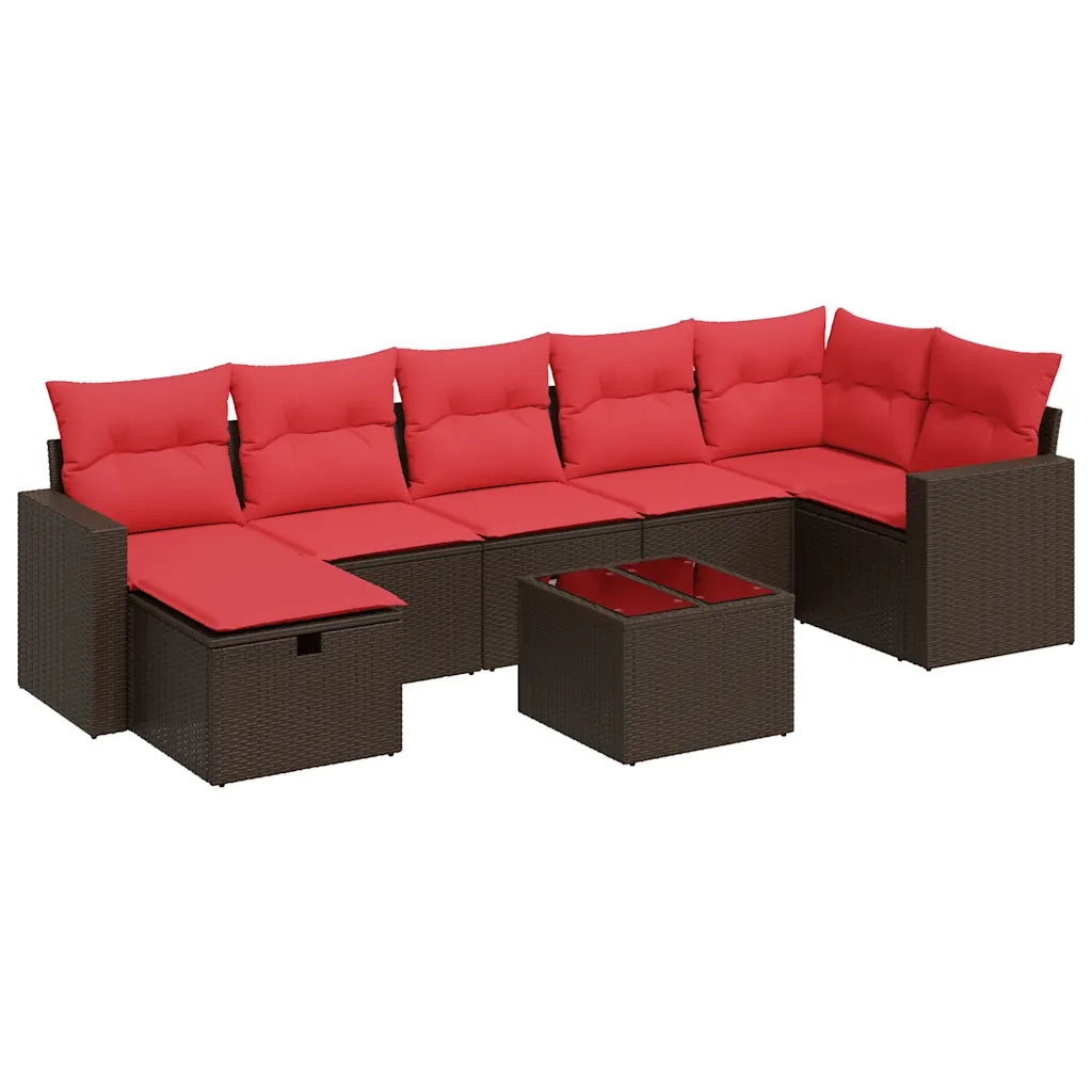 Set Divani da Giardino 8 pz con Cuscini Marrone in Polyrattan