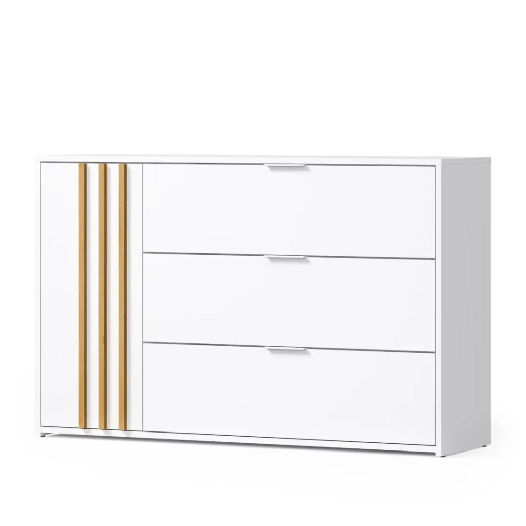 Camera completa FLORENCE – Letto 160x200 + rete + cassetti + armadio + cassettiera – Bianco e rovere