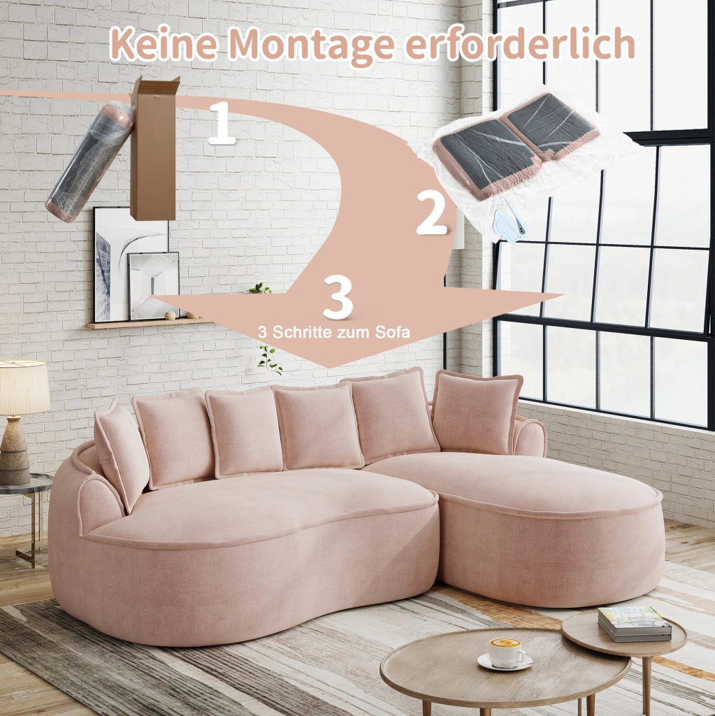 Divano modulare a L senza struttura 252x164x67 cm in chenille rosa con chaise longue profonda