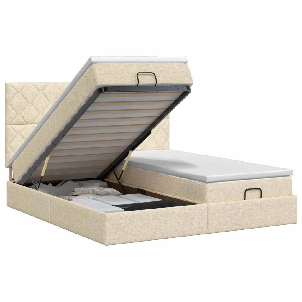 Letto ottomano con materasso con testiera 2 pz Crema Tessuto 3457881