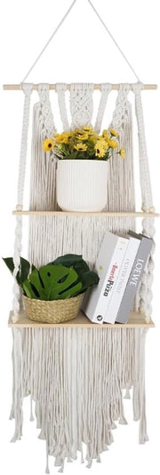 Macramé hanger per piante - doppia faccia - boho - 2 assi di legno galleggianti - decorazione domestica - camera da letto - decorazione per soggiorno