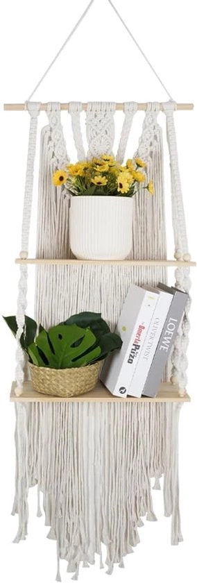 Macramé hanger per piante - doppia faccia - boho - 2 assi di legno galleggianti - decorazione domestica - camera da letto - decorazione per soggiorno