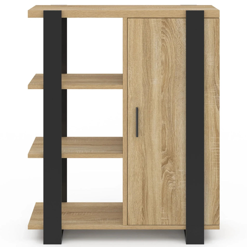 IDMarket - Credenza PHOENIX a 3 ripiani con armadio, 70 cm, legno e nero