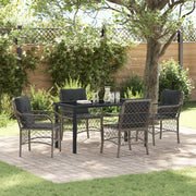 Set da Pranzo da Giardino 5 Pezzi con Cuscini Grigio Polirattan